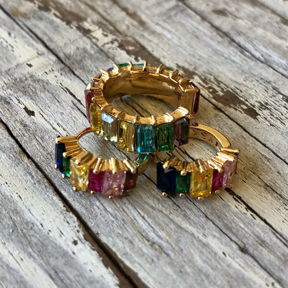 Mini Rainbow Crystal Huggie Hoops and Ear Cuff Set! - Picture 5 of 7